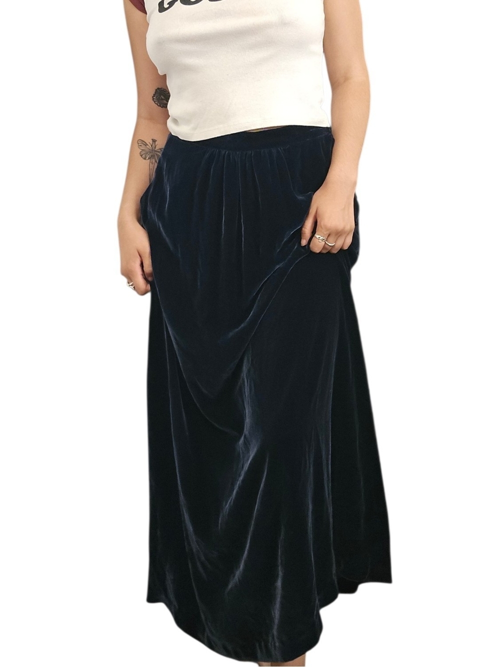 Vintage Velvet Maxi Skirt in Deep Navy Blue 💙